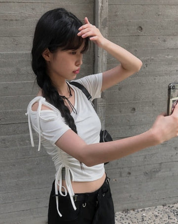 Chyuleu One-Shoulder Unbalanced Shirring Tee